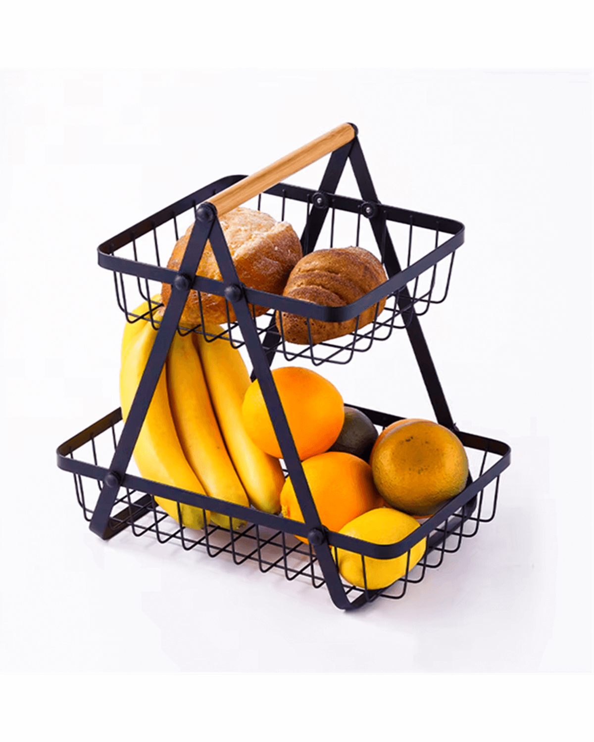 Elegant Dual-Tier Metal Fruit and Snack Basket