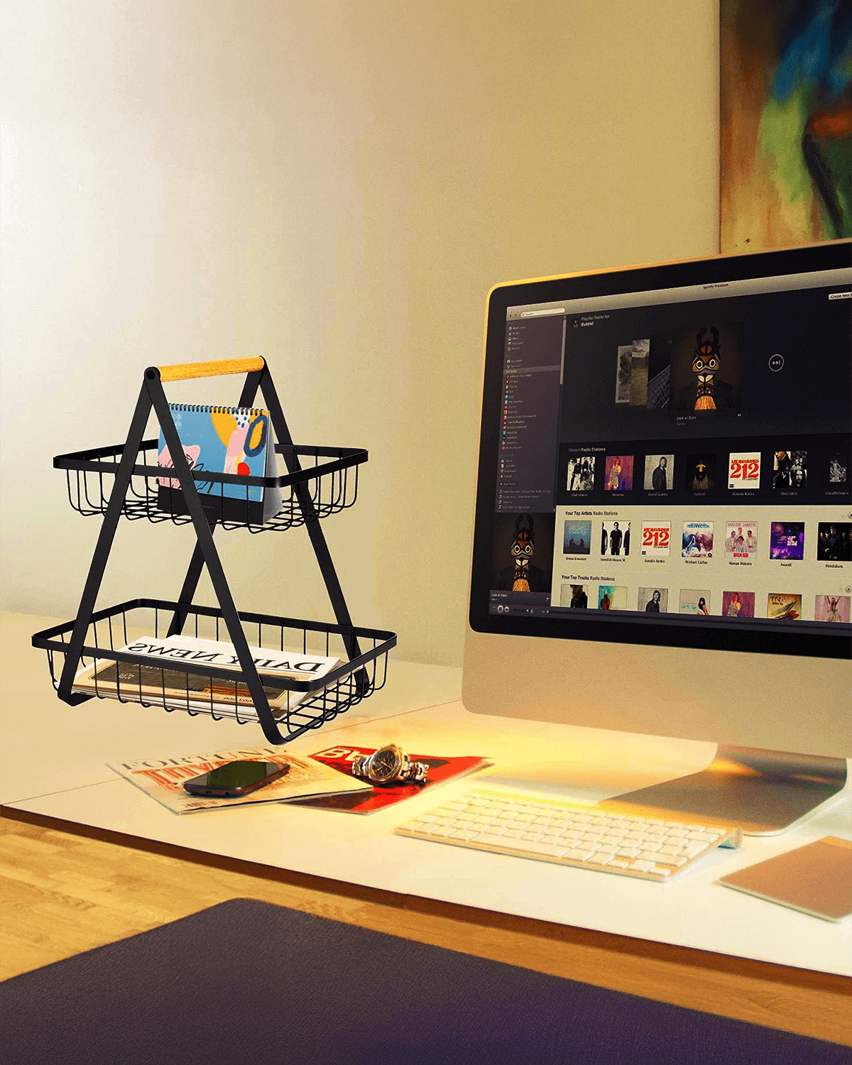 Elegant Dual-Tier Metal Fruit and Snack Basket