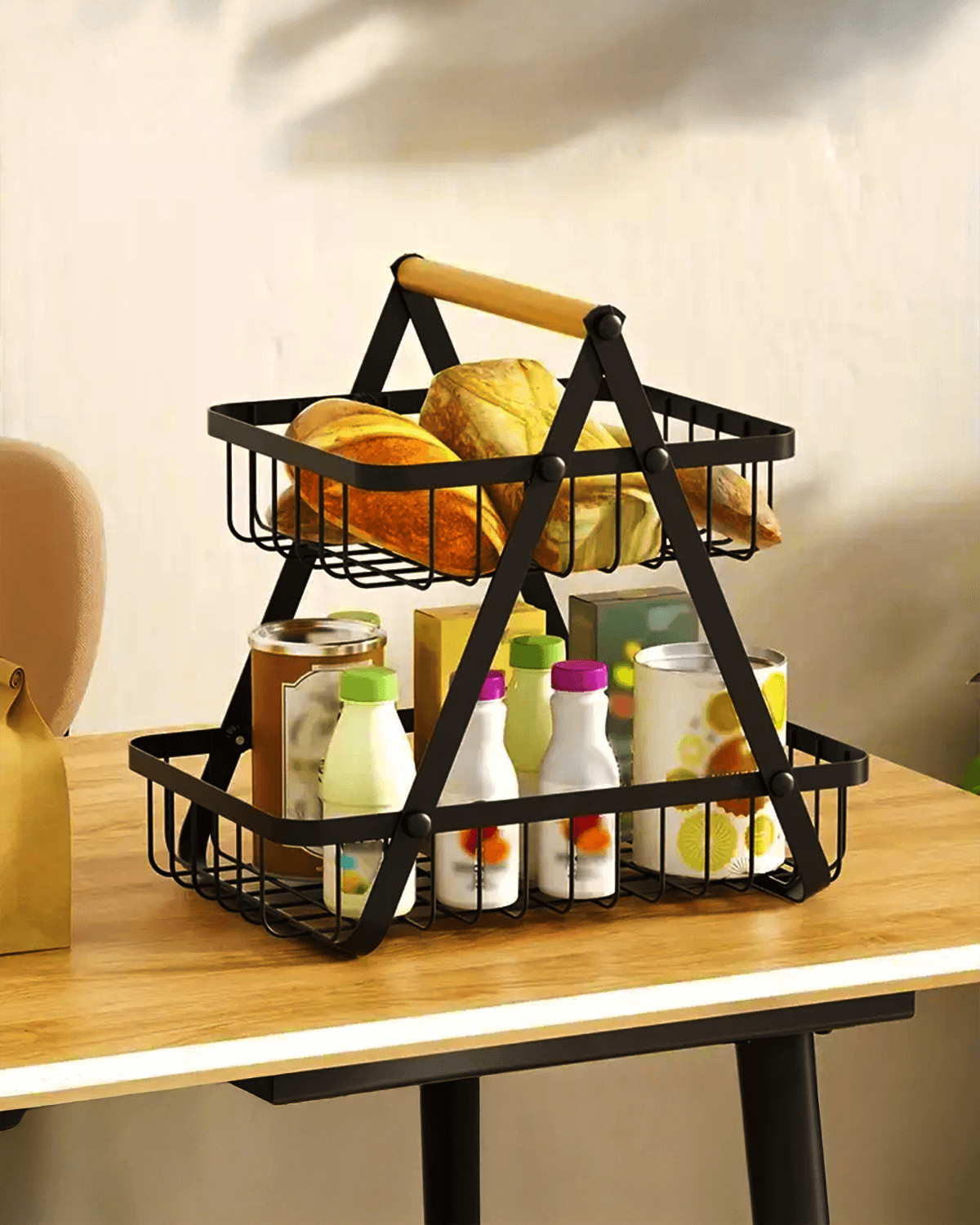 Elegant Dual-Tier Metal Fruit and Snack Basket