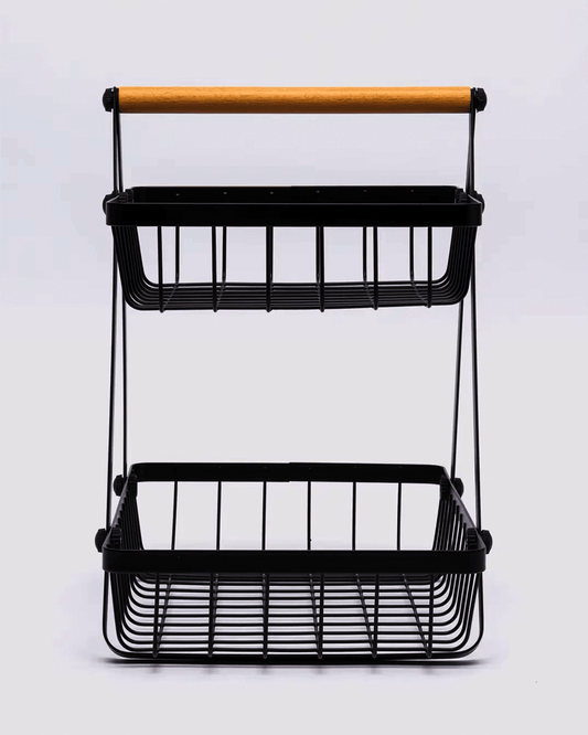 Elegant Dual-Tier Metal Fruit and Snack Basket