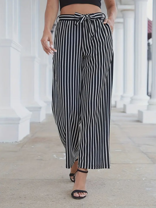 10014/2 - Printed long stripe pants - Black