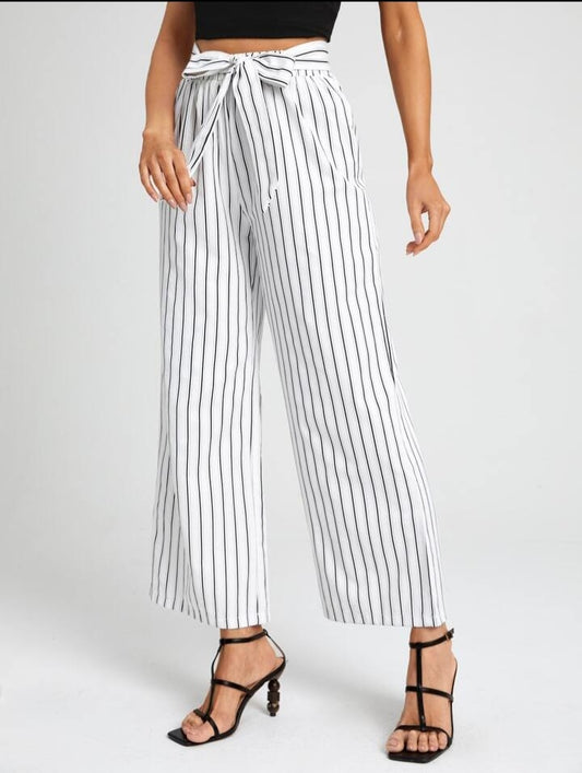 10014/1 - Printed long stripe pants - White